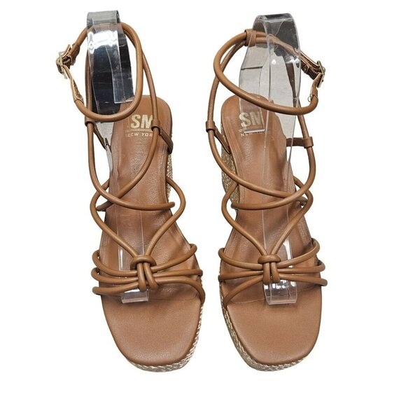 SM New York July Brown Wedge Heels Espadrille Sandals Straps Women 8M Man Made - Picture 10 of 12